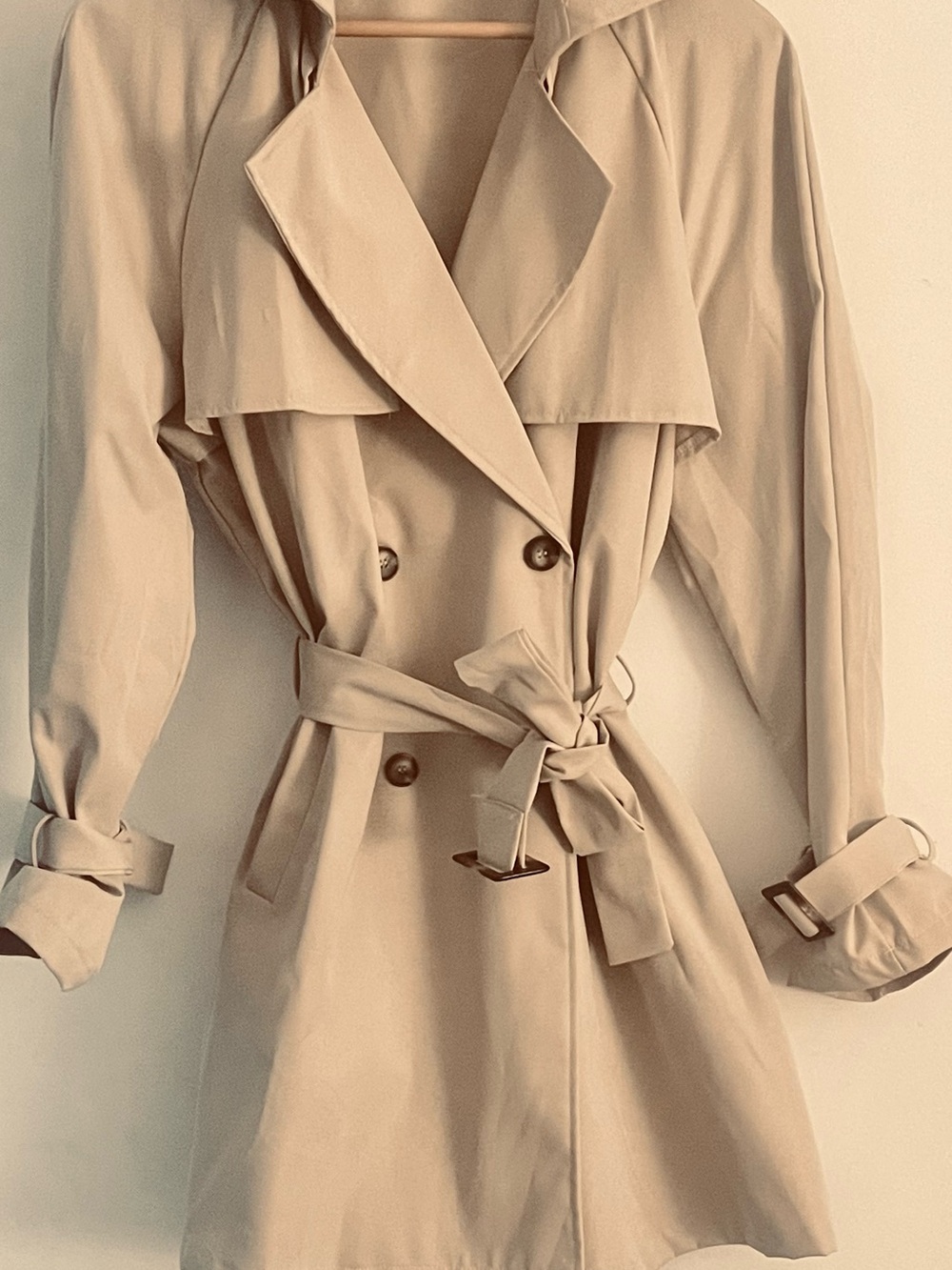 Elegant Retro Chic Torrid Beige Double-Breasted Trench Coat with Belt, Sz L/XL